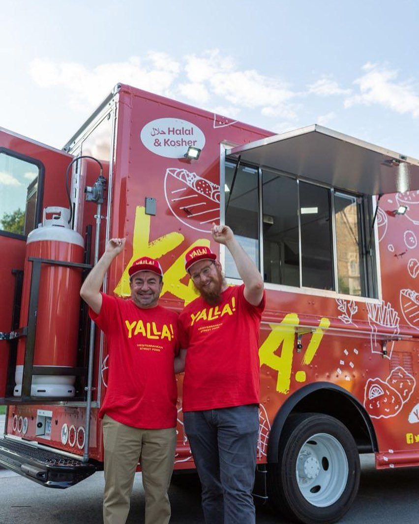 The Yalla! food truck on Duke's campus with Rabbi Nossen and Professor Abdullah Antepli